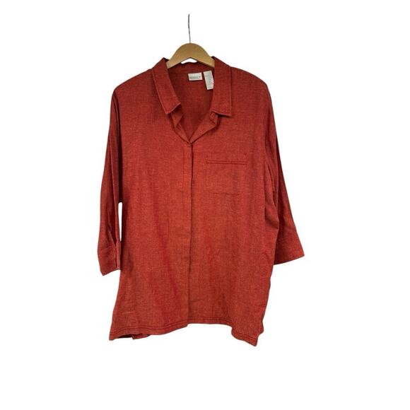 Koret Rust Color Linen Blend Button Up Embroidered Shirt Beach Vacation Size 3XL - Picture 2 of 9